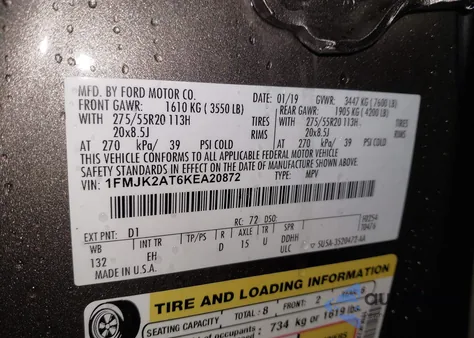 2019 Ford Expedition Max Limited из США, поврежденный, VIN 1FMJK2AT6KEA20872